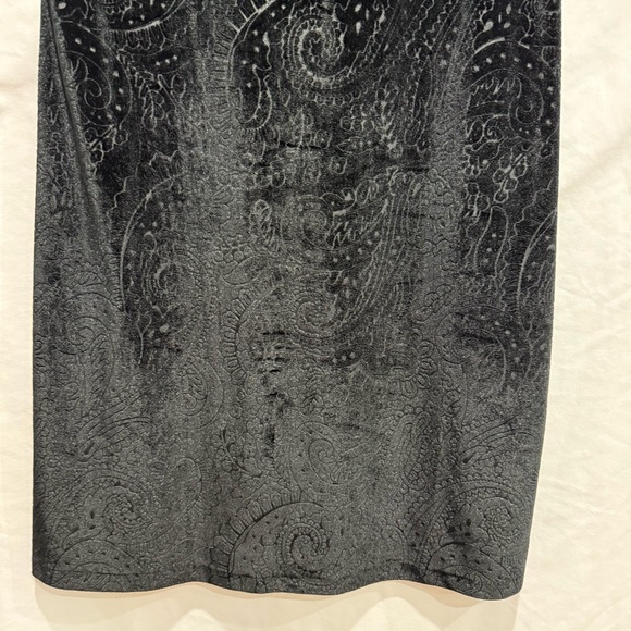 Black Velvet Burnout L/XL Paisley Mini Dress Mock Neck Short Sleeve Bodycon Y2K - Picture 5 of 15